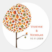 Herfst herfst bladeren grillige Pop boom bruiloft Ronde Sticker (Voorkant)