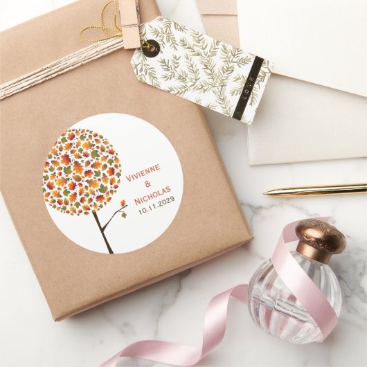 Herfst herfst bladeren grillige Pop boom bruiloft Ronde Sticker (Geschenken)