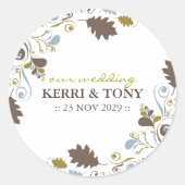 Herfst herfst bladeren loof wervelingen rustieke b ronde sticker (Voorkant)