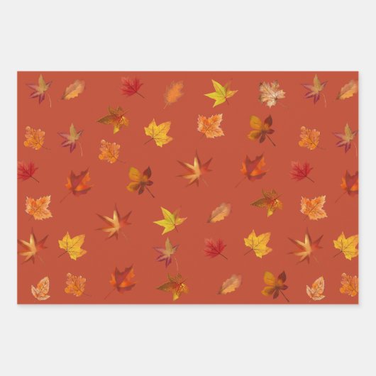 Herfst Herfst bladeren Patroon met 3 kleuren achte Inpakpapier Vel (Voorkant 3)