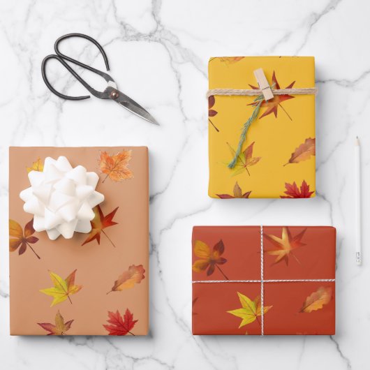 Herfst Herfst bladeren Patroon met 3 kleuren achte Inpakpapier Vel (Voorkant)