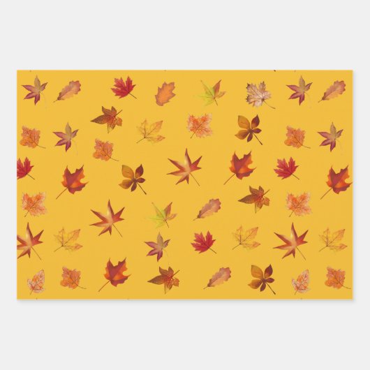 Herfst Herfst bladeren Patroon met 3 kleuren achte Inpakpapier Vel (Voorkant 2)