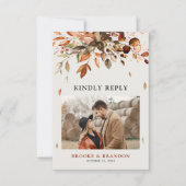 Herfst herfst bladeren rustieke land bruiloft QR c RSVP Kaartje (Voorkant)