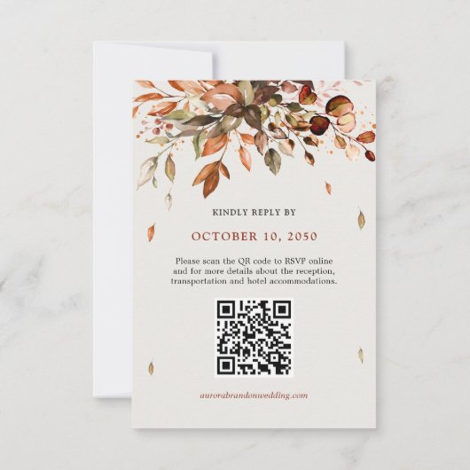 Herfst herfst bladeren rustieke land bruiloft QR c RSVP Kaartje (Achterkant)