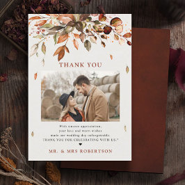 Herfst herfst bladeren rustieke land foto bruiloft bedankkaart