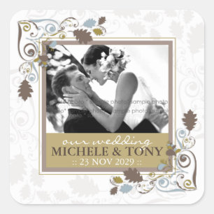 Herfst herfst bladeren wervelingen bruiloft foto S Vierkante Sticker