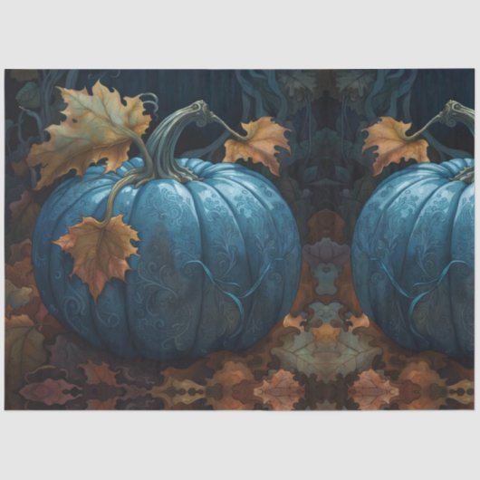 Herfst herfst blauw pompoen sprookje decoupage pap tissuepapier (Voorkant)