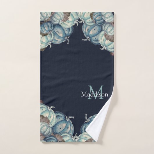 Herfst Herfst Blauw Waterverf Pompoen Rustieke Nav Bad Handdoek (Handdoek)