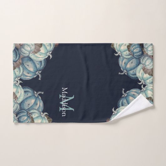 Herfst Herfst Blauw Waterverf Pompoen Rustieke Nav Bad Handdoek (Handdoek)
