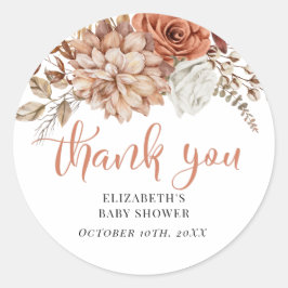 Herfst Herfst Bloemen Baby shower Dank u voor uw g Ronde Sticker