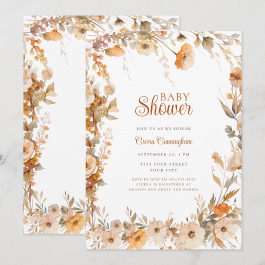 Herfst Herfst Bloemen Baby shower Kaart (Voorkant / Achterkant)