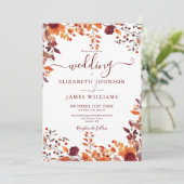 Herfst Herfst Bloemen Bladeren Foto Huwelijk Kaart (Staand voorkant)