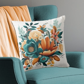 Herfst Herfst Bloemen Boheems Blauwgroen Sinaasapp Kussen