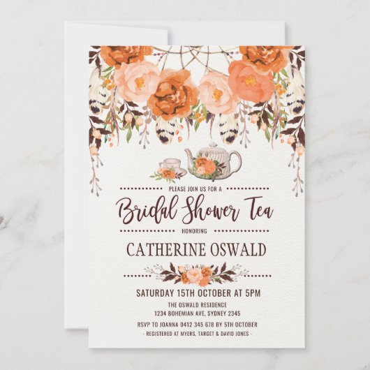 Herfst Herfst Bloemen Boho Bruids Tea Party Uitnod Kaart (Voorkant)