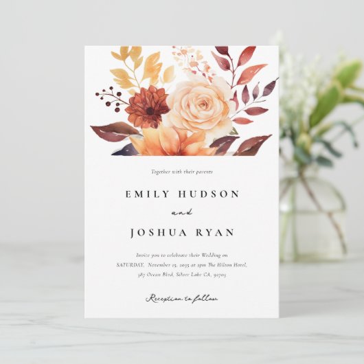 Herfst Herfst Bloemen Boho Bruiloft Kaart (Staand voorkant)