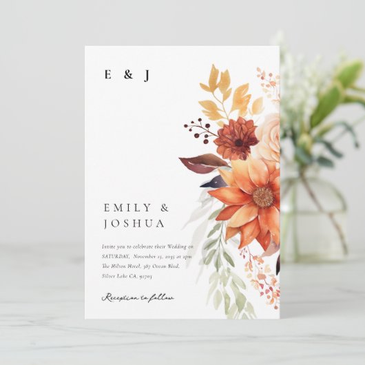 Herfst Herfst Bloemen Boho Bruiloft Kaart (Staand voorkant)