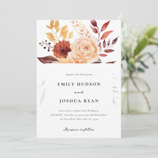 Herfst Herfst Bloemen Boho Bruiloft Kaart (Staand voorkant)