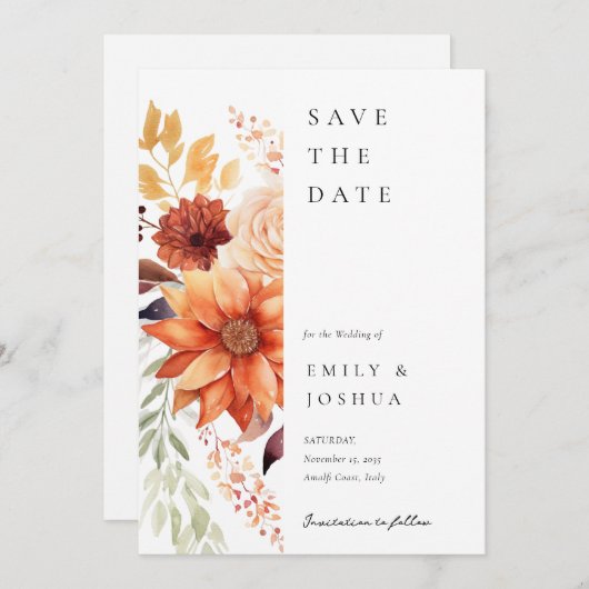 Herfst Herfst Bloemen Boho Bruiloft Save The Date (Voorkant / Achterkant)