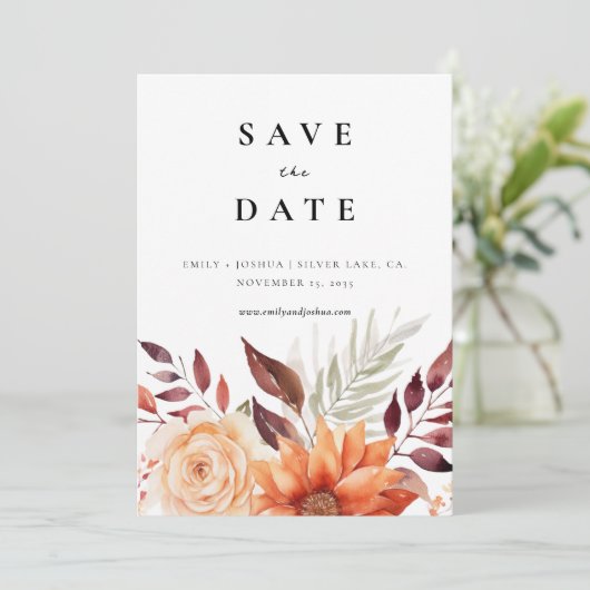Herfst Herfst Bloemen Boho Bruiloft Save The Date (Staand voorkant)