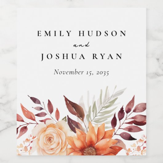 Herfst Herfst Bloemen Boho Bruiloft Wijn Etiket (Enkel label)