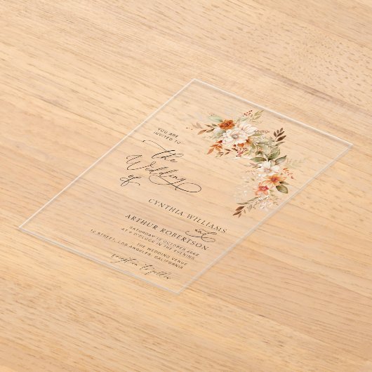 Herfst herfst bloemen bruiloft acryl uitnodigingen (Laagn)