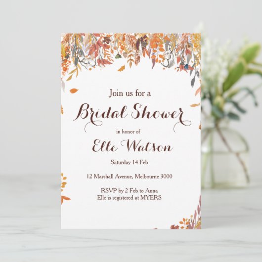 Herfst Herfst Bloemen Chic Bruids Douche Uitnodigi Kaart (Staand voorkant)