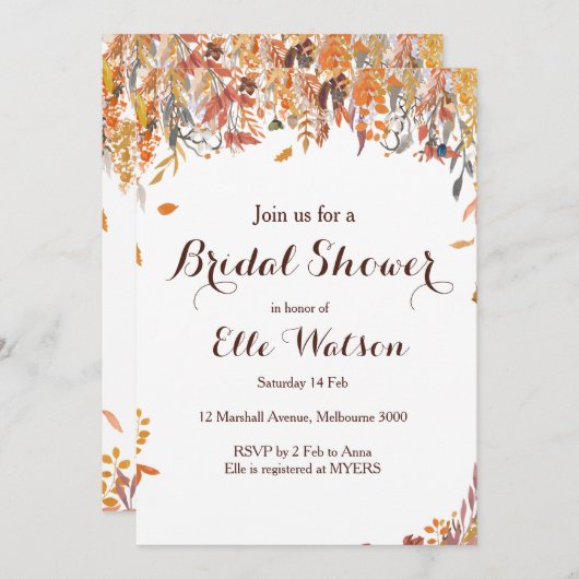 Herfst Herfst Bloemen Chic Bruids Douche Uitnodigi Kaart (Voorkant / Achterkant)