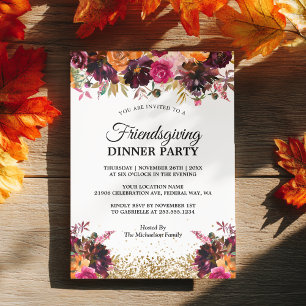 Herfst Herfst Bloemen Goud Glitter Friendsgiving Kaart