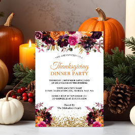 Herfst Herfst Bloemen Gouden Glitter Thanksgiving Kaart