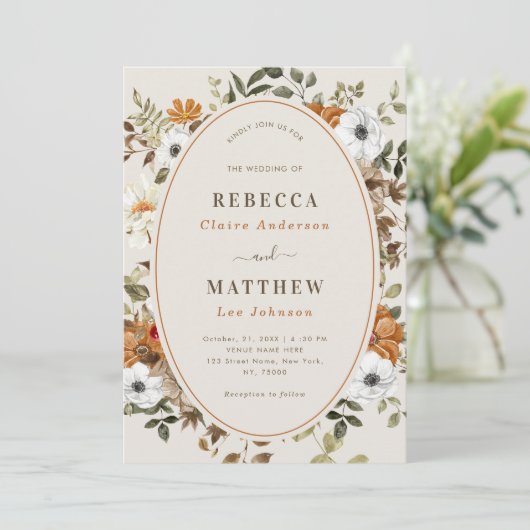  Herfst Herfst Bloemen Monogram Huwelijk Kaart (Staand voorkant)