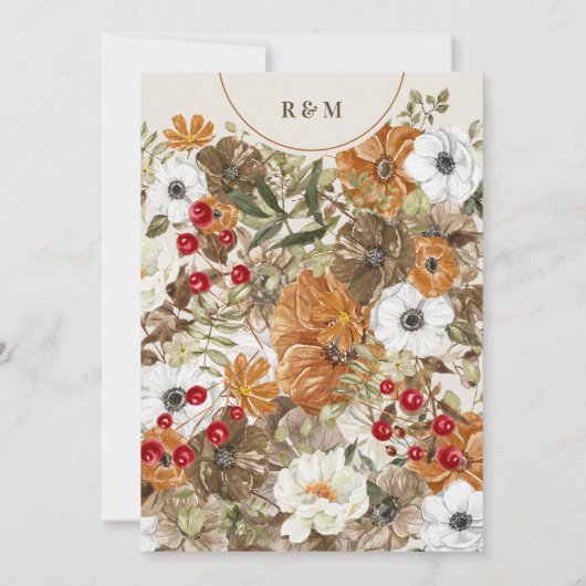  Herfst Herfst Bloemen Monogram Huwelijk Kaart (Achterkant)