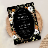 Herfst Herfst Bloemen Monogram Moody Zwart Trouwen Kaart