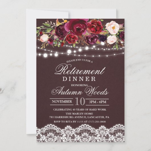 Herfst Herfst Bloemen Pensioen Diner Uitnodiging (Voorkant)