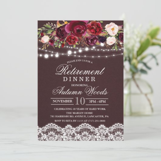 Herfst Herfst Bloemen Pensioen Diner Uitnodiging (Staand voorkant)