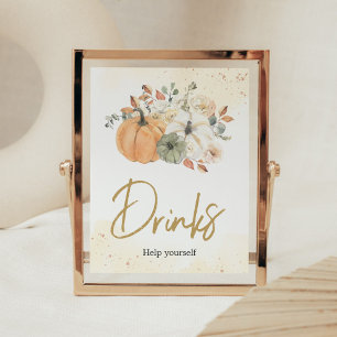 Herfst Herfst Bloemen Pompoen Baby shower Drinken Poster