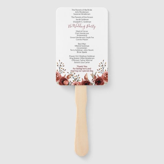 Herfst Herfst Bloemen Trouwprogramma Hand Fan Handwaaier (Achterkant)