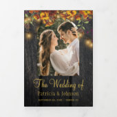 Herfst herfst bloemenfotocollage QR RSVP bruiloft Drieluik Uitnodiging (Cover)