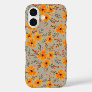 Herfst Herfst Bloemenpatroon Salie Groen iPhone 16 Hoesje