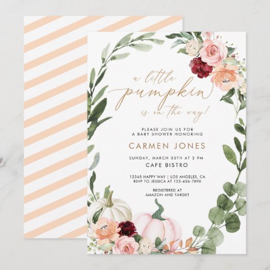 Herfst herfst bloemenpompoen Baby shower uitnodigi Kaart (Voorkant / Achterkant)
