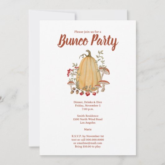 Herfst herfst bloemenpompoen bunco kaart (Achterkant)