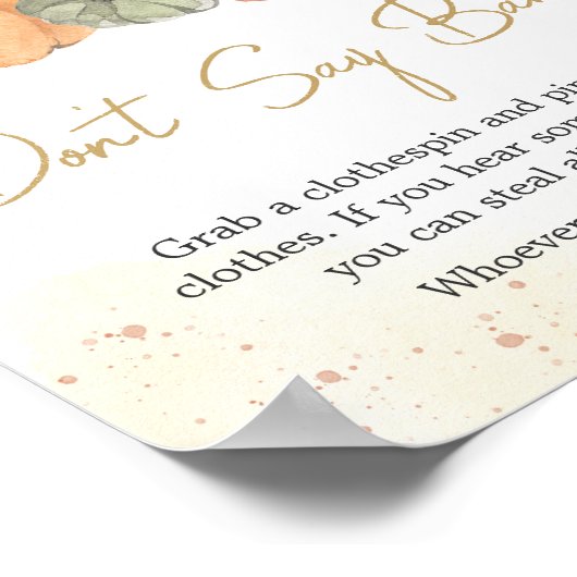 Herfst Herfst Bloemenpompoen Zeg geen Baby Poster (Hoek)