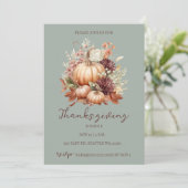 Herfst Herfst Bloemenpompoenen Thanksgiving Diner Kaart (Staand voorkant)