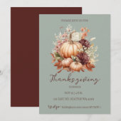 Herfst Herfst Bloemenpompoenen Thanksgiving Diner Kaart (Voorkant / Achterkant)