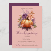 Herfst Herfst Bloemenpompoenen Thanksgiving Diner Kaart (Voorkant / Achterkant)
