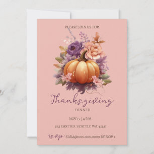 Herfst Herfst Bloemenpompoenen Thanksgiving Diner Kaart