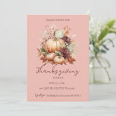 Herfst Herfst Bloemenpompoenen Thanksgiving Diner Kaart (Staand voorkant)