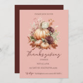 Herfst Herfst Bloemenpompoenen Thanksgiving Diner Kaart (Voorkant / Achterkant)