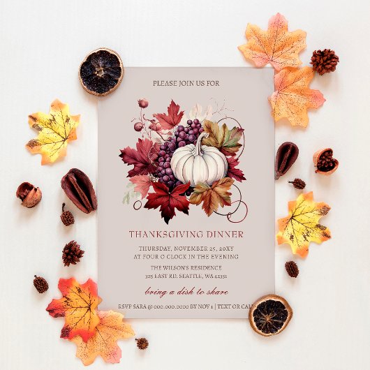 Herfst Herfst Bloemenpompoenen Thanksgiving Diner Kaart