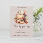 Herfst Herfst Bloemenpompoenen Thanksgiving Diner Kaart (Staand voorkant)