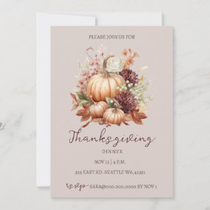 Herfst Herfst Bloemenpompoenen Thanksgiving Diner Kaart